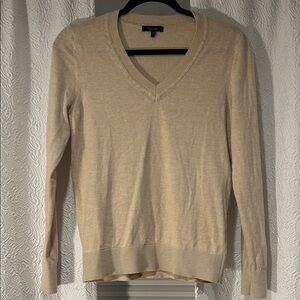 Quince Cream V-Neck Sweater Cotton Cashmere Blend